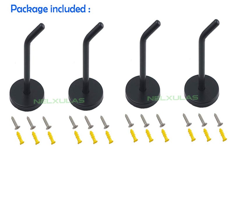 NELXULAS Classic Black Stainless Steel Heavy Duty Coat Hook, Durable Robe Hanger Wall Mount Hook, Perfect Touch Your Bathroom, Bedroom, Closets, Wardrobe, Kitchen (8", 4 PCS) - Image 2